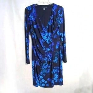 American Living Floral-print Ruched Sheath Dress sz 12 Black and Blue